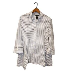 Ali Miles Womens Linen Blend Striped Button Down Asymmetrical Size Large Classic
